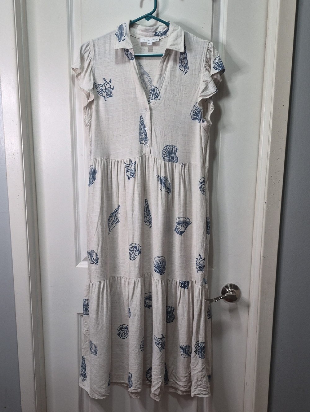 Jane and Delancey Cream Maxi Dress with Blue Shell Motif